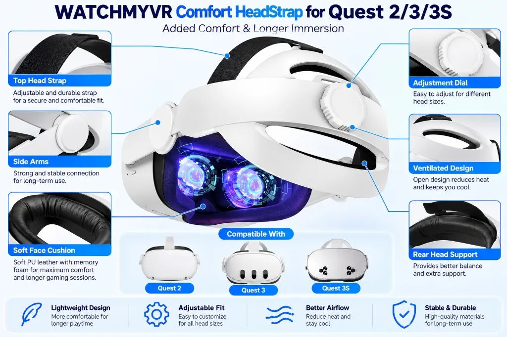 WATCHMYVR Comfort HeadStrap for Quest 2/3/3S